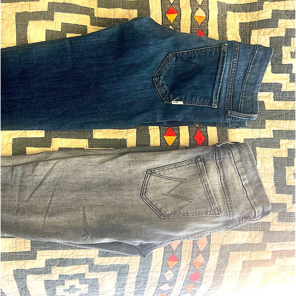 Two pairs of Mother Looker jeans. Size 29 Grey pair is Grim Shadows/Blue Deja Vu